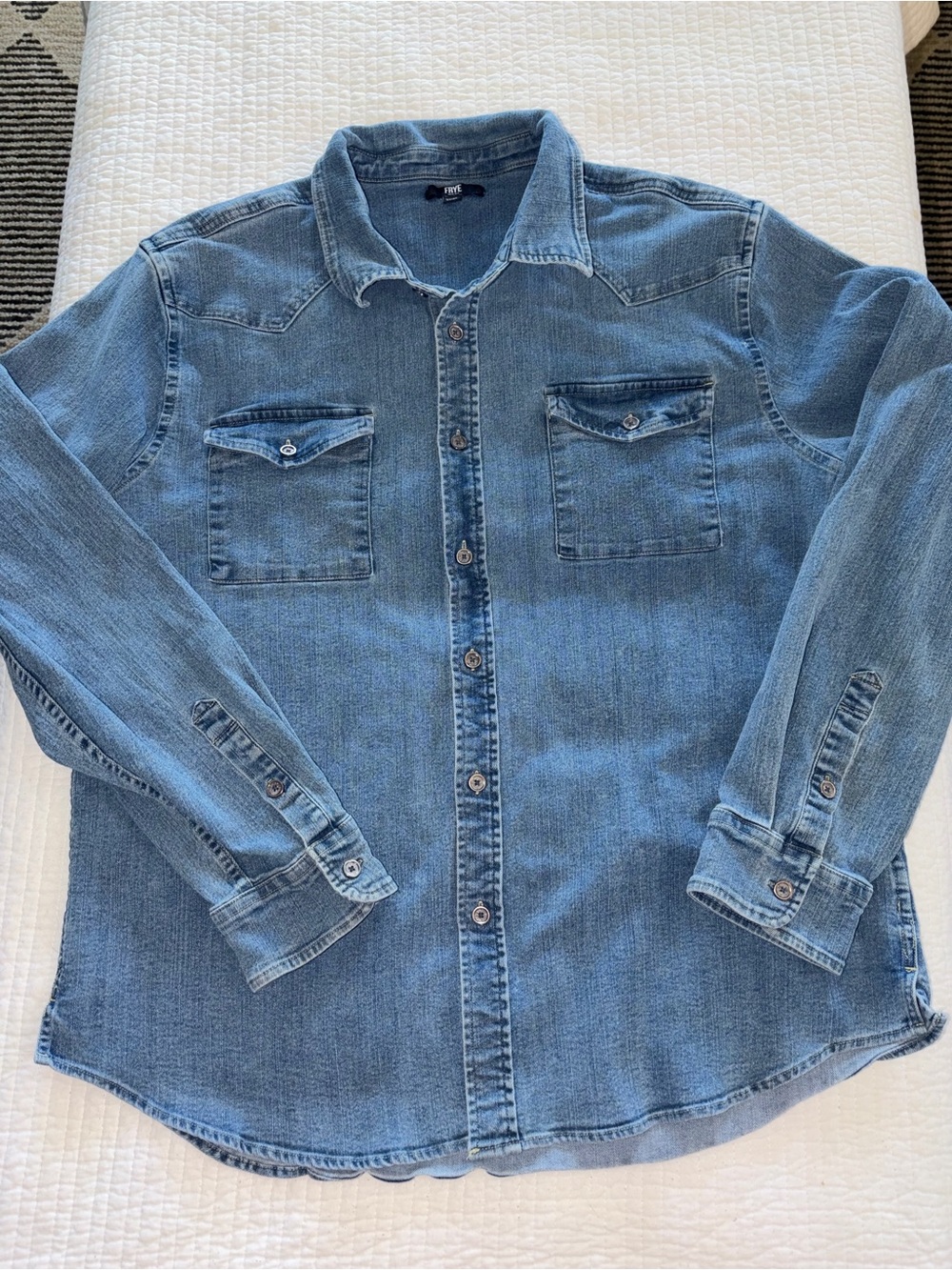 Frye Men's Western Vintage Distressed Denim Button-Down Shirt XL